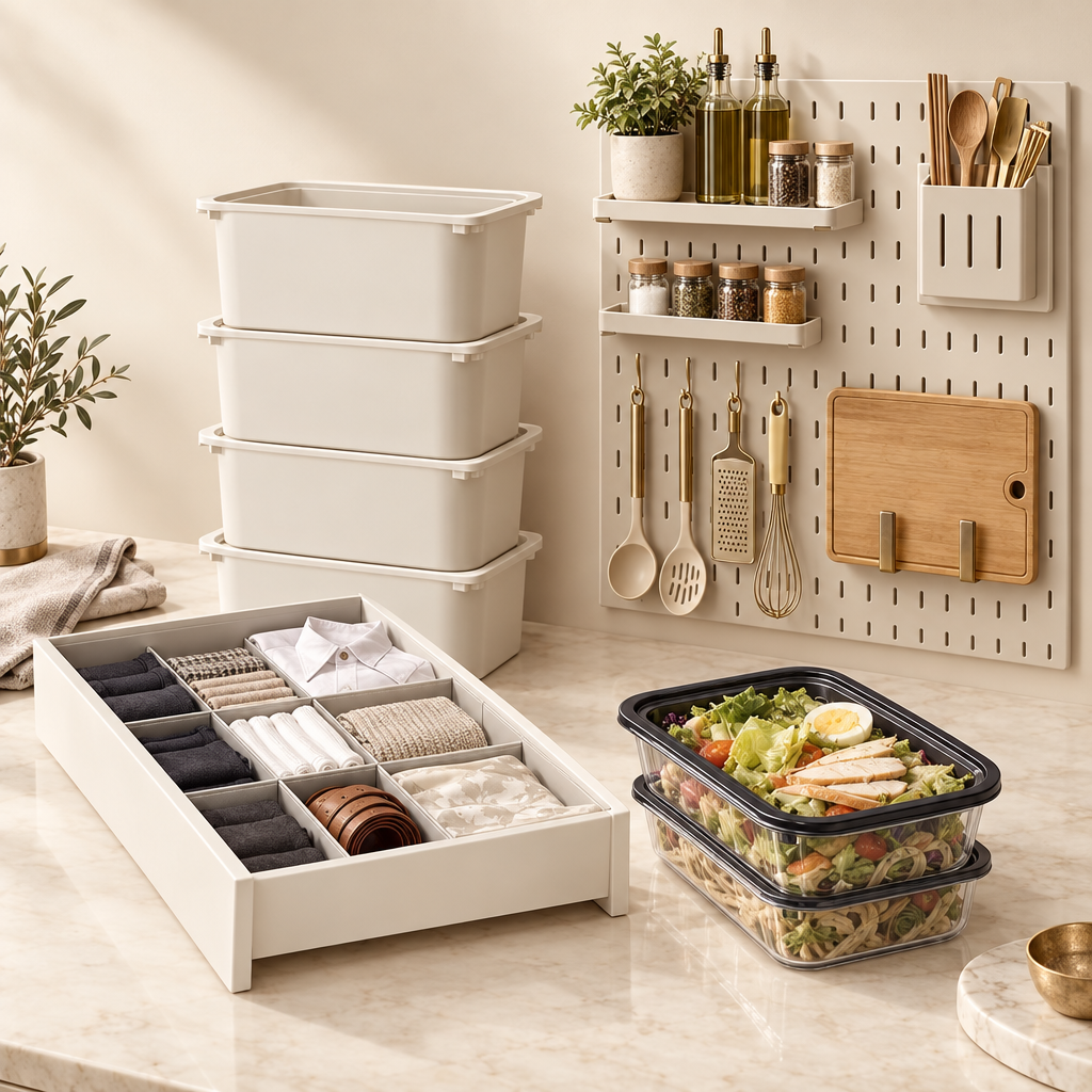 Storage collection tile with neutral monochrome palette