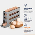 4 Layer Rolling Egg Dispenser | Space Saving Fridge Egg Rack | Gray and White | Syncrois
