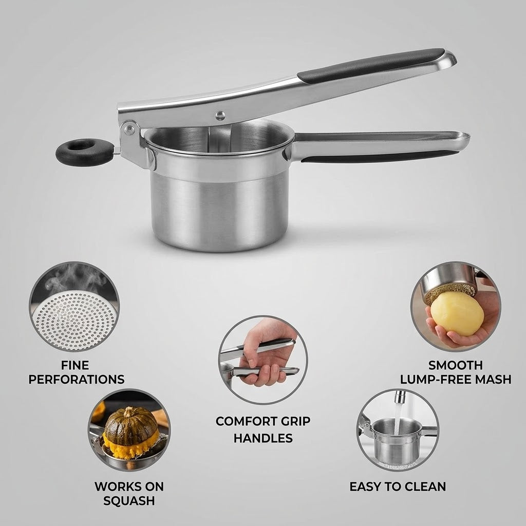 Potato Ricer | Smooth Lump-Free Mash | Fine Perforations | Comfortable Grip Handles | Potatoes, Squash and Soft Veg | Syncrois