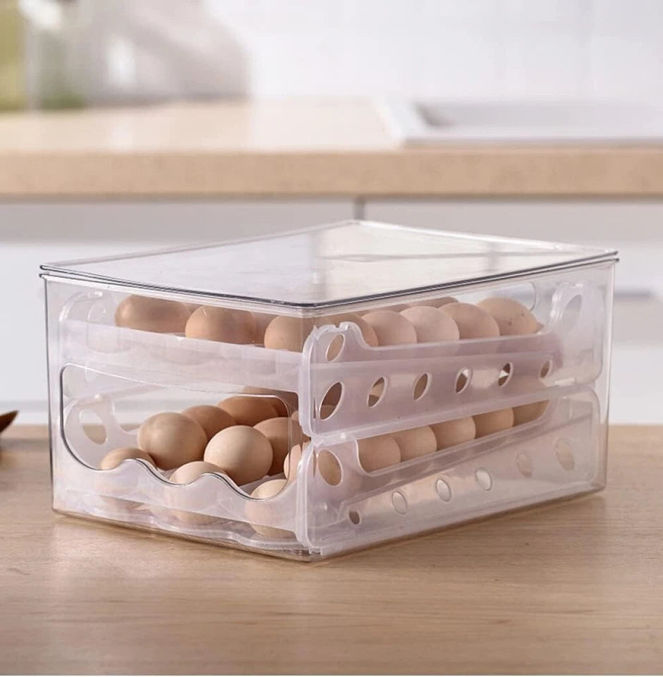 Plastic Egg Dispenser, Top Loading Auto Rotating Fridge Egg Holder, 32 x 24 x 16cm