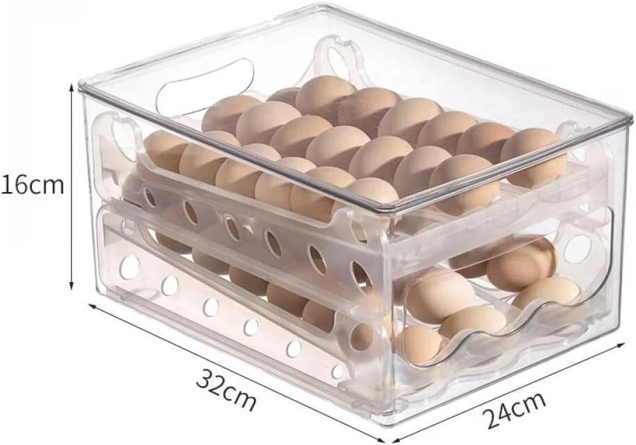 Plastic Egg Dispenser, Top Loading Auto Rotating Fridge Egg Holder, 32 x 24 x 16cm