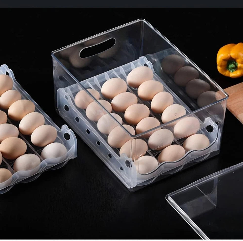 Plastic Egg Dispenser, Top Loading Auto Rotating Fridge Egg Holder, 32 x 24 x 16cm