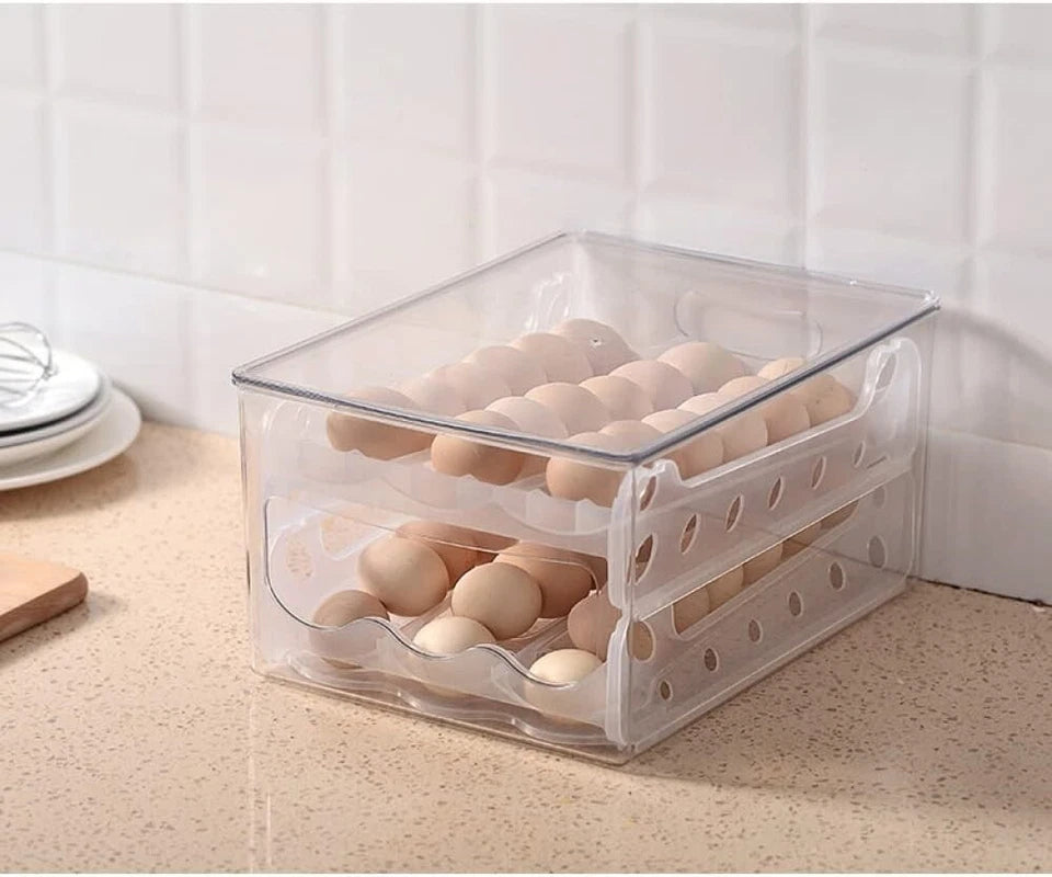 Plastic Egg Dispenser, Top Loading Auto Rotating Fridge Egg Holder, 32 x 24 x 16cm
