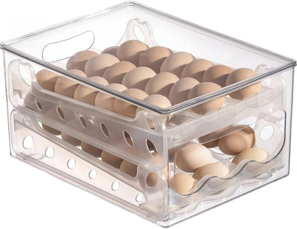 Plastic Egg Dispenser, Top Loading Auto Rotating Fridge Egg Holder, 32 x 24 x 16cm