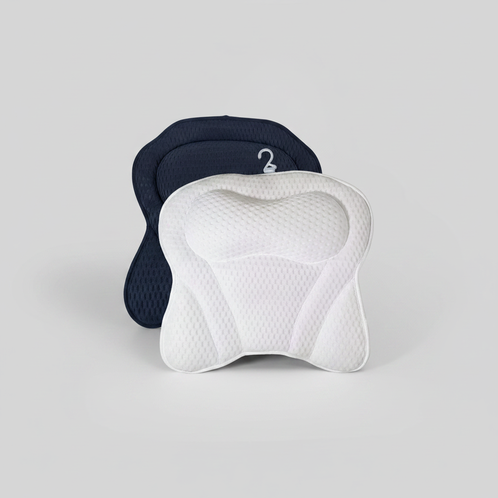 Bath Pillow — White and Navy Studio Hero