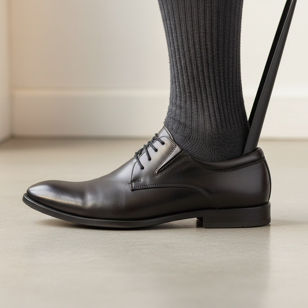 Black Plastic Shoehorn Heel In-Use Lifestyle