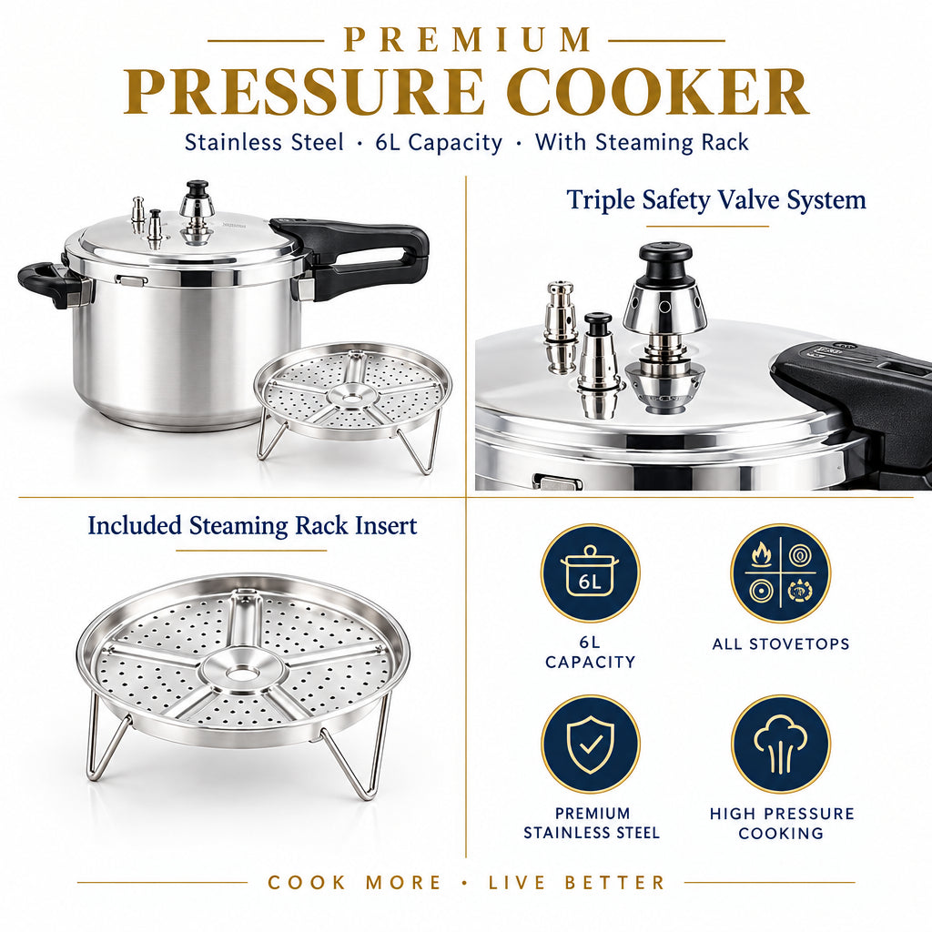 Pressure Cooker with Steaming Rack Insert | 6L Multi-Level Cooking Pot | Syncrois
