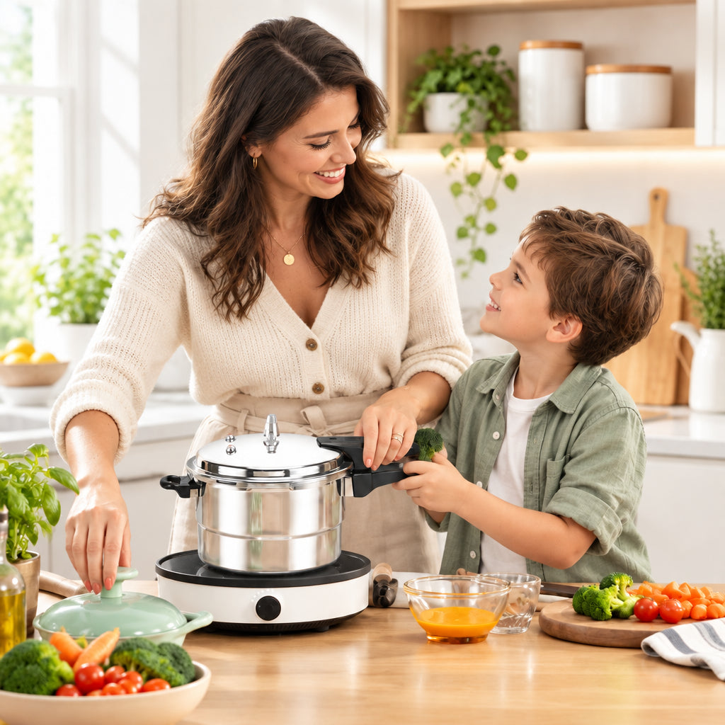 Pressure Cooker with Steaming Rack Insert | 6L Multi-Level Cooking Pot | Syncrois