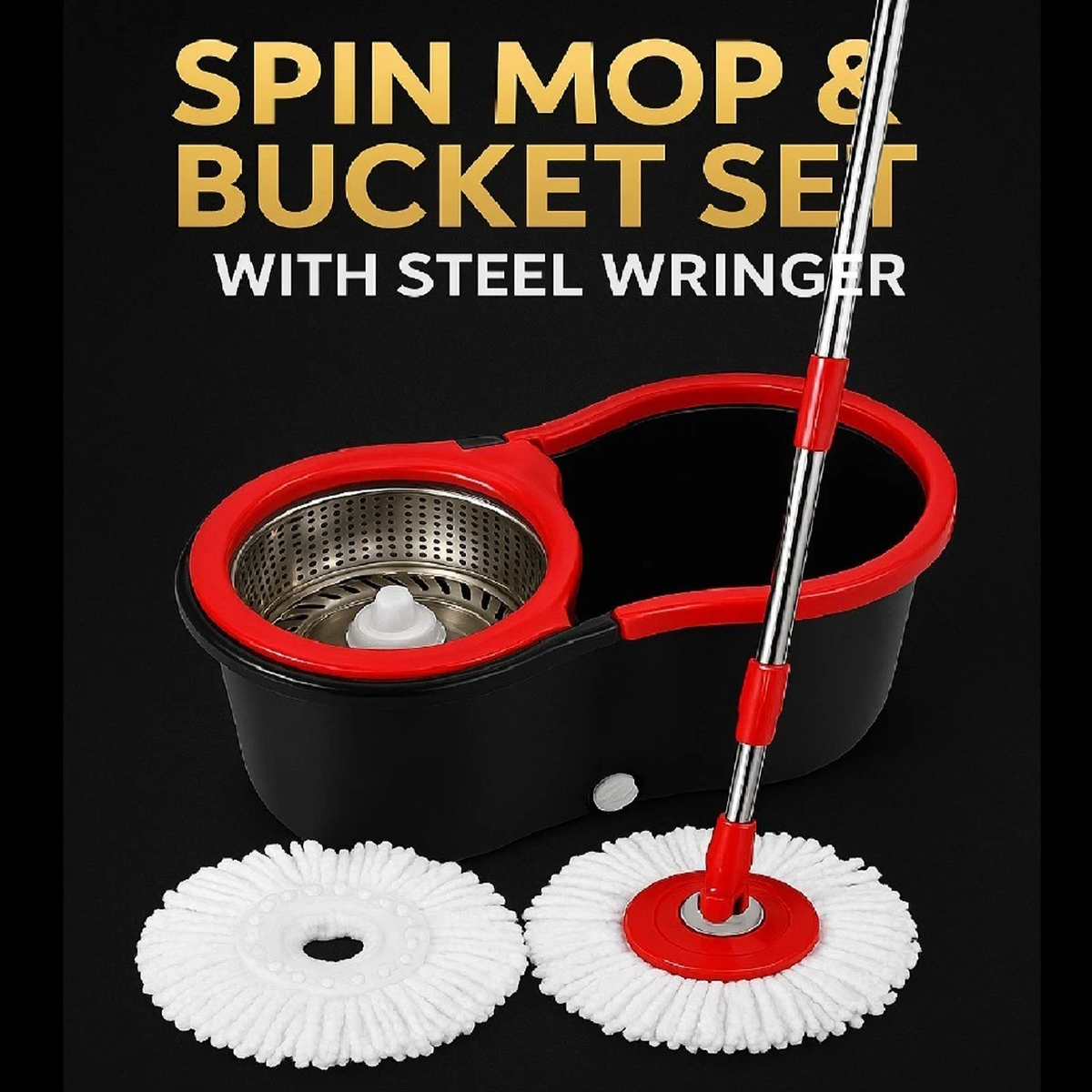 Spin Mop Bucket with Wringer and Microfibre Heads | Plastic | Syncrois