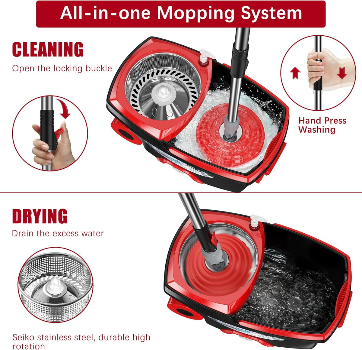 Spin Mop Bucket with Wringer and Microfibre Heads | Plastic | Syncrois