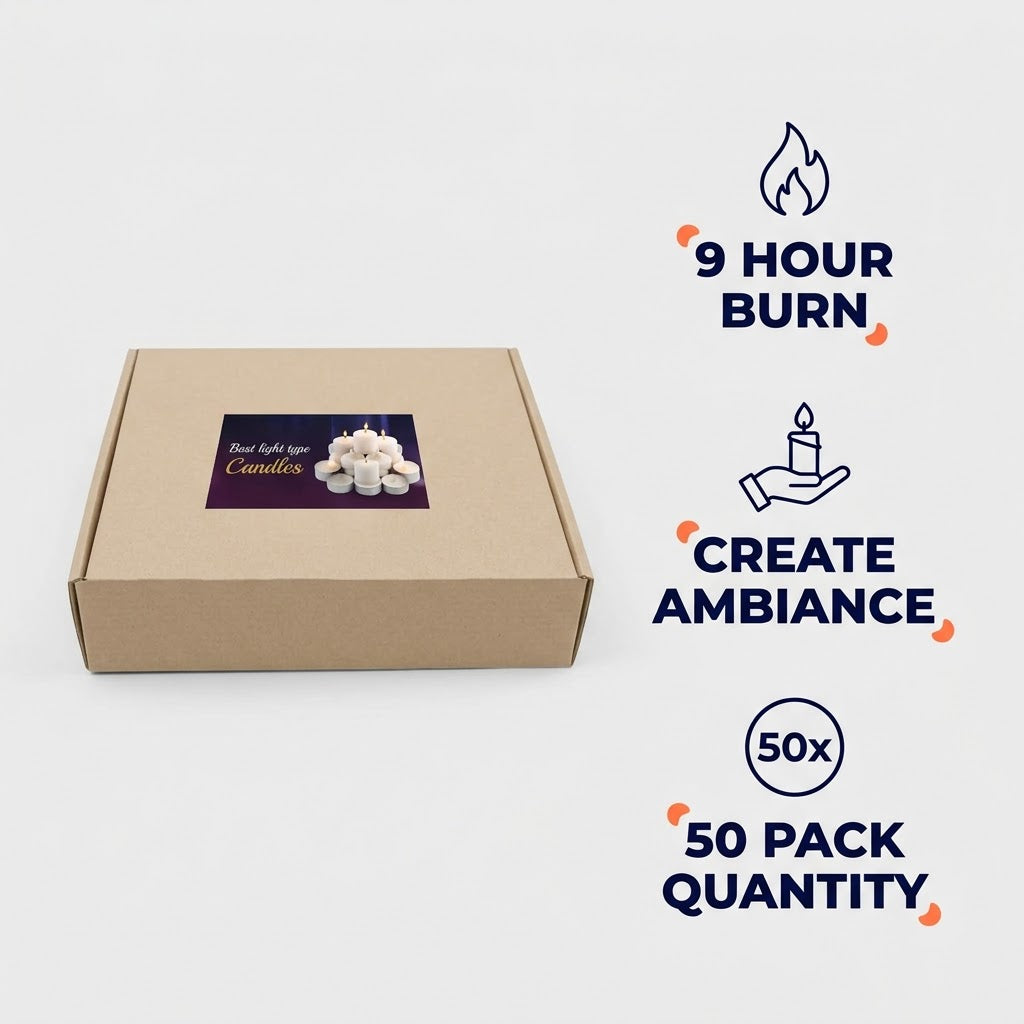 Tea Light Candles 50 Pack | 9 Hour Long Burning Unscented Tealights | Syncrois