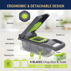 16 in 1 Vegetable Chopper | Stainless Steel Interchangeable Blades | Anti-Slip | Manual Food Chopper | Home-X | Syncrois