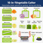 16 in 1 Vegetable Chopper | Stainless Steel Interchangeable Blades | Anti-Slip | Manual Food Chopper | Home-X | Syncrois