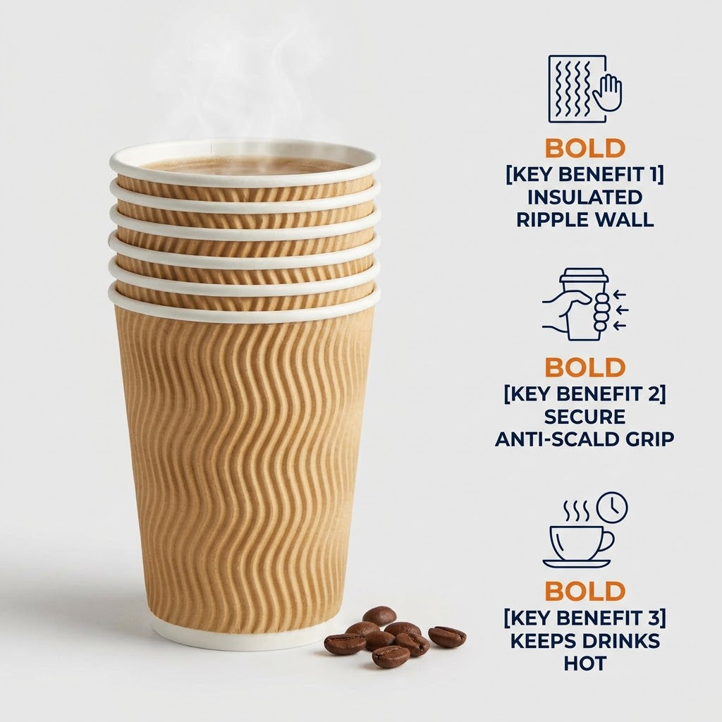 12oz Disposable Ripple Wall Paper Coffee Cups | Hot and Cold Drinks | Syncrois