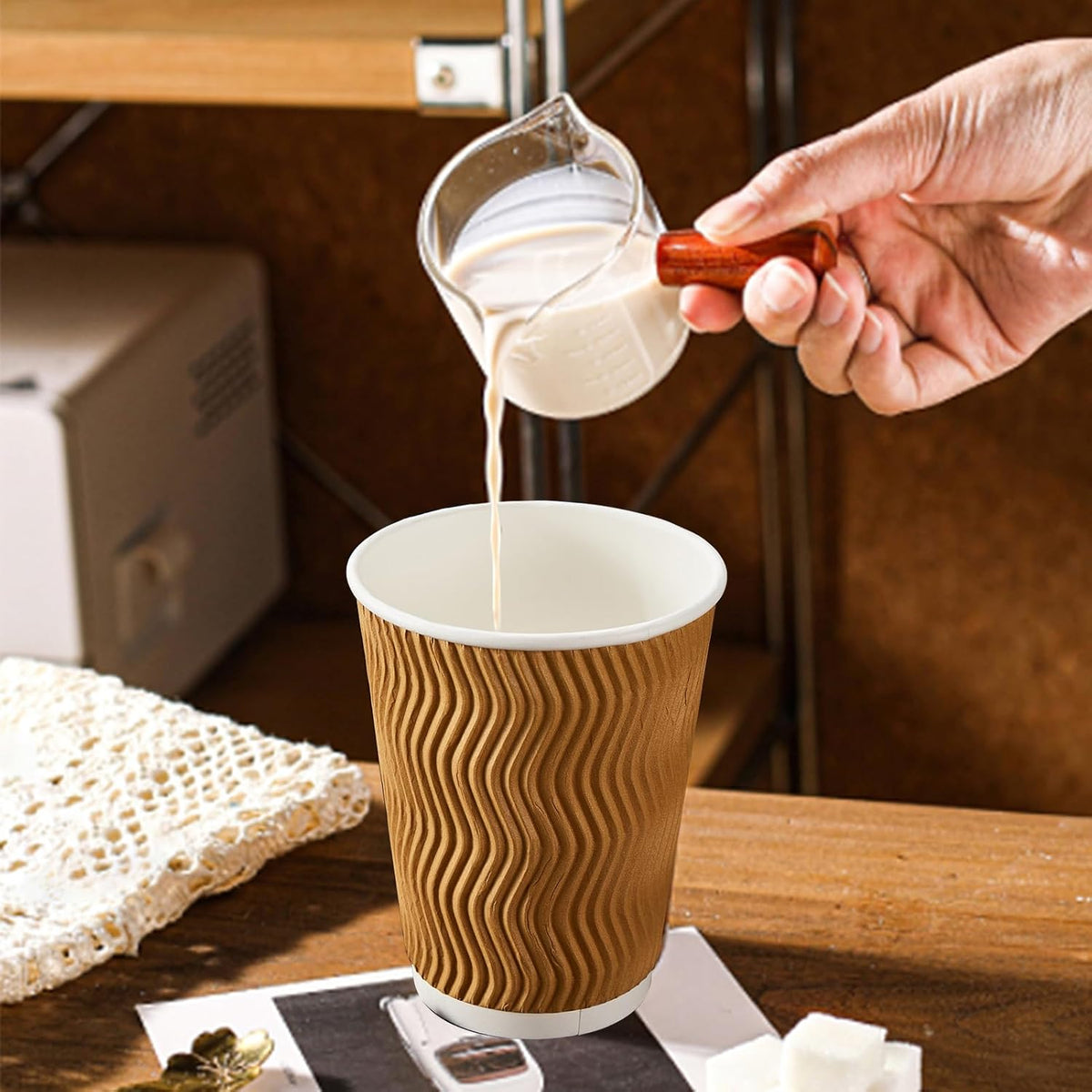 12oz Disposable Ripple Wall Paper Coffee Cups | Hot and Cold Drinks | Syncrois