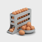 4 Layer Rolling Egg Dispenser | Space Saving Fridge Egg Rack | Gray and White | Syncrois