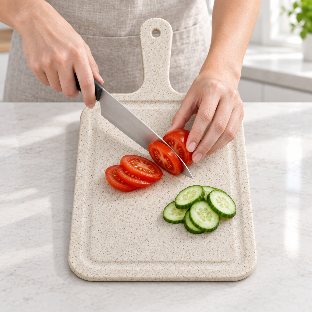 FATDUCK chopping board as hero, clutter free kitchen scene