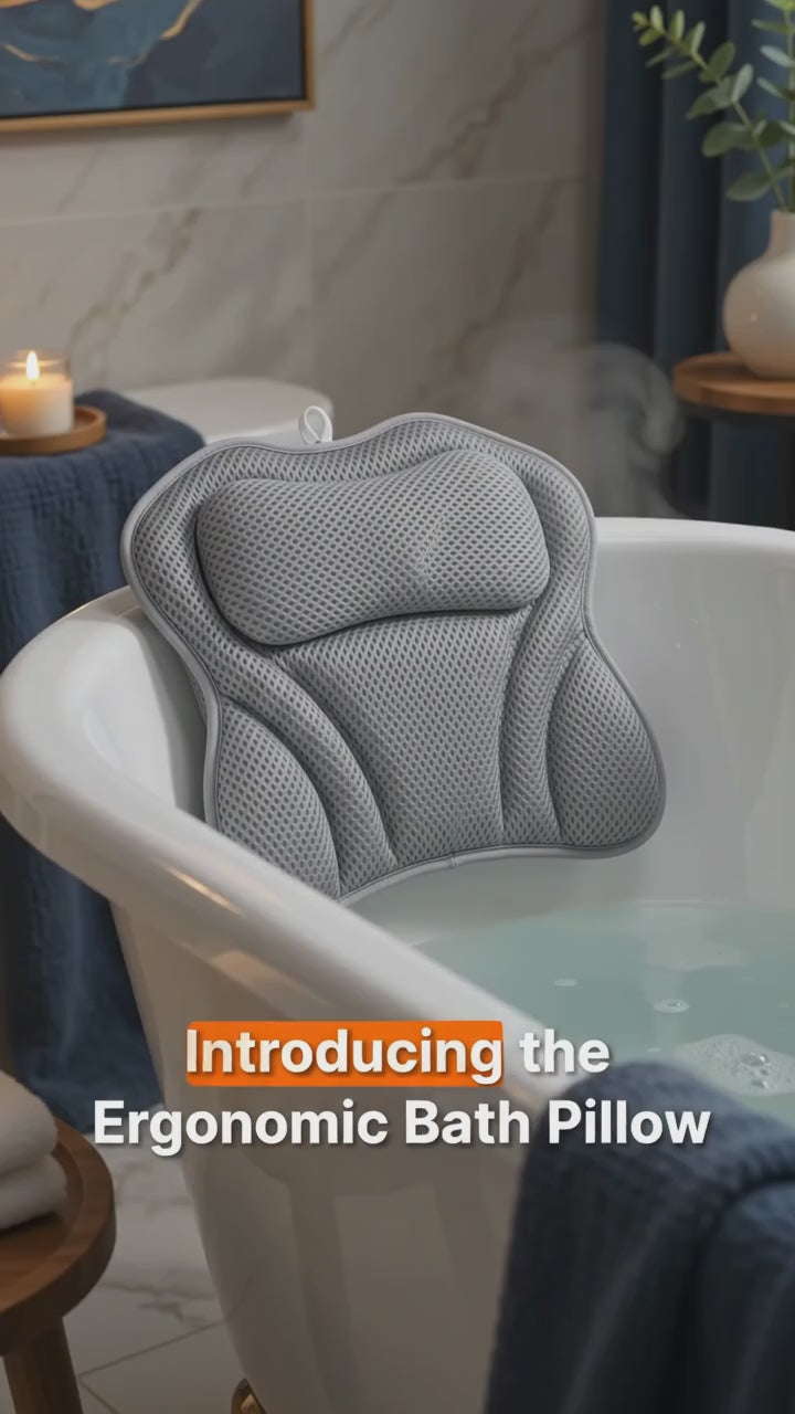 Bath Pillow with Neck and Shoulder Support |Gray and White