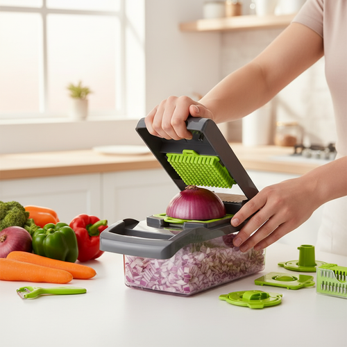 Vegetable Chopper Lifestyle In-Use Kitchen Shot